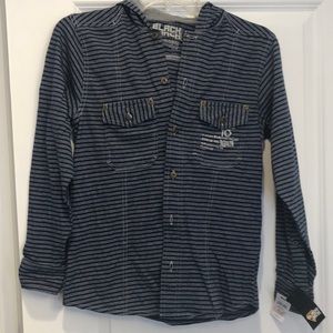 Black Jack Boys Blue/White Striped Button down Shirt with Hood NWT